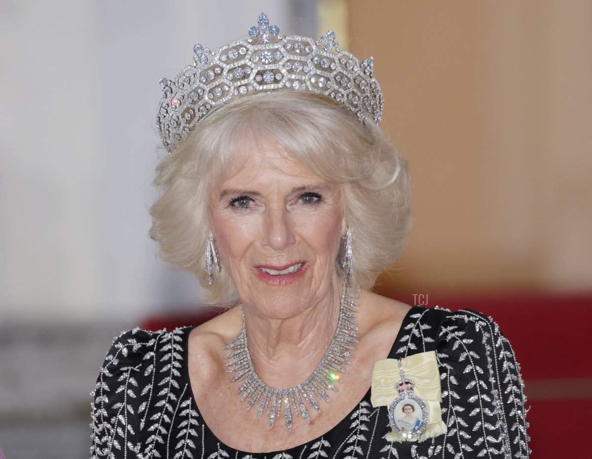 La Regina Camilla partecipa a un banchetto di stato a Schloss Bellevue a Berlino durante la visita di stato in Germania, 29 marzo 2023 (Chris Jackson/Getty Images)