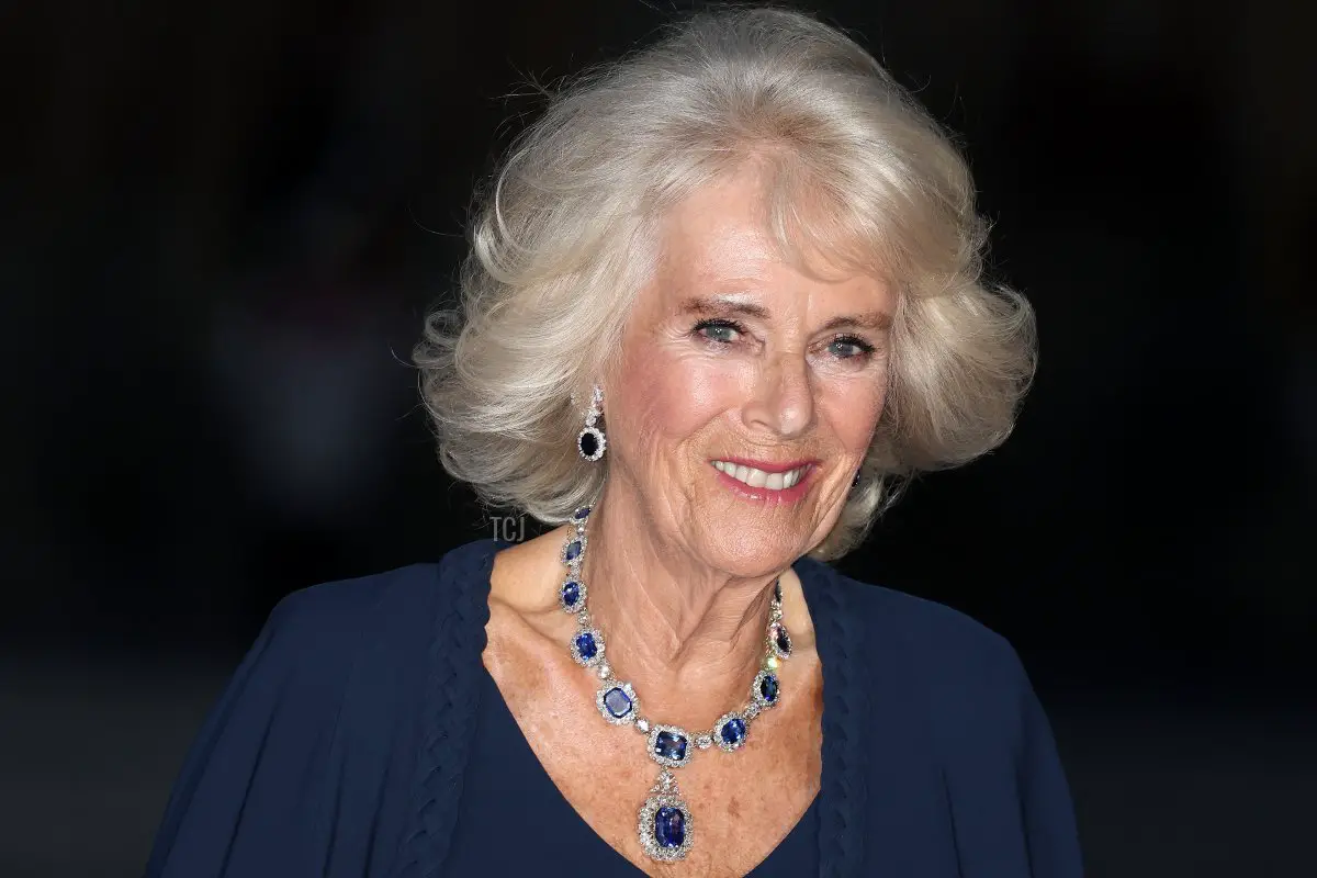 Queen Camilla arrives for a state dinner at the Palace of Versailles during the British state visit to France, September 20, 2023 (Pascal Le Segretain/Getty Images)