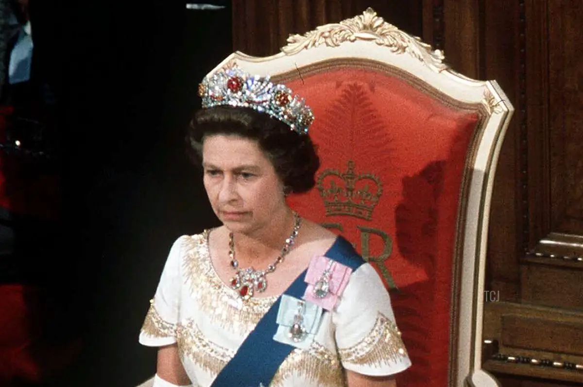 Queen Elizabeth II and Prince Philip, Duke of Edinburgh attend the State Opening of Parliament in New Zealand in 1977 during her Silver Jubilee tour