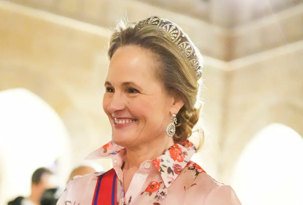 La Principessa Ereditaria Sophie del Liechtenstein partecipa a un banchetto dopo il matrimonio del Principe Ereditario Hussein e della Principessa Rajwa di Giordania il 1° giugno 2023 (Corte Hashemita Reale/Albert Nieboer/DPA Picture Alliance/Alamy)