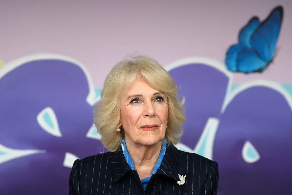 La regina Camilla d'Inghilterra pronuncia un discorso durante la visita al S.T.O.R.M Family Centre il 9 febbraio 2023, a Londra, Inghilterra (Toby Melville - WPA Pool/Getty Images)