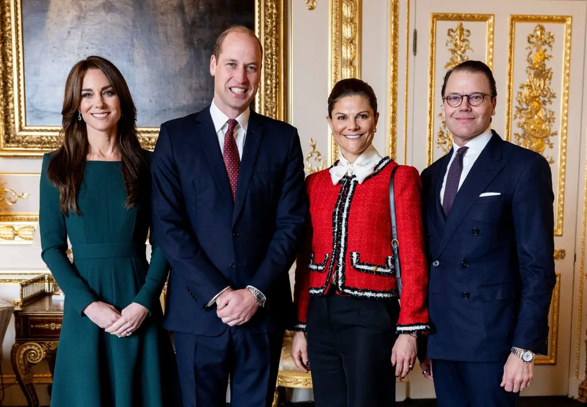 Il Principe e la Principessa di Galles accolgono la Principessa Ereditaria Victoria e il Principe Daniel di Svezia al Castello di Windsor il 30 novembre 2023 (Christine Olsson/TT News Agency/Alamy)